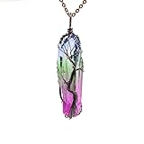 Collar con colgante de árbol de la vida de cristal teñido natural, joyería bohemia única, talla única, Madera de agar