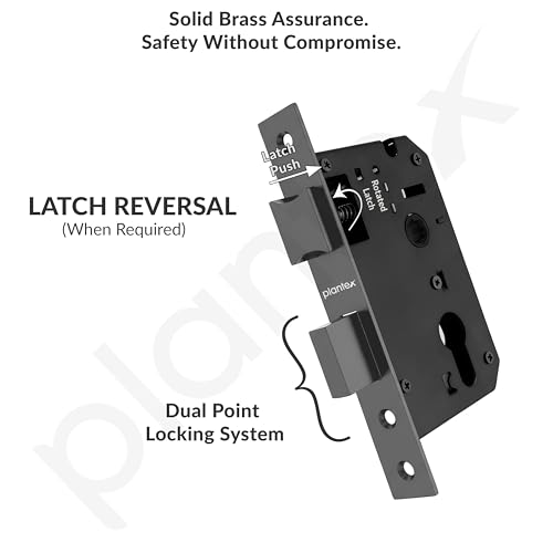 Image of Plantex Door Lock for Home /6-Lever Lock Mechanism with 3 Years of Warranty /Heavy-Duty Door Lock Handle Set with 3 Keys, Brass Lock Body & Cylinder - (8129-Grey)