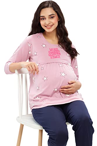 Image of ZEYO Women's Cotton Star Printed Maternity & Feeding Relaxed Fit Top 5645