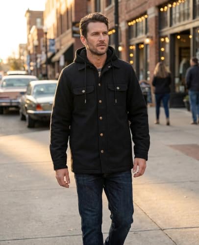 Image of ZENTHACE Men's Quilted Lined Hooded Plaid Jacket,Zipper & Snap Closure