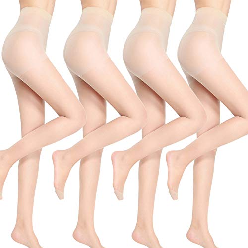 LANGSHA Women Sheer Tights Pantyhose Reinforced Toe Run Resistant With Control Top Shapewear 4 Pairs Durable Comfortable 10 Denier