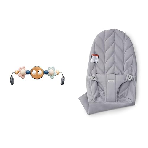 BabyBjörn Juguete para gorila, Googly Eyes Pastels y asiento de tela para gorila, algodón, colcha de pétalos, gris claro