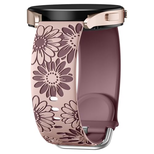 Netolo Floral Gravierte Armband Kompatibel mit Samsung Galaxy Watch 7 6 5 4 40mm 44mm, Galaxy Watch 6 4 Classic / 5 Pro 45mm/ FE/Active 2, 20mm Weich Silikon Armband für Damen