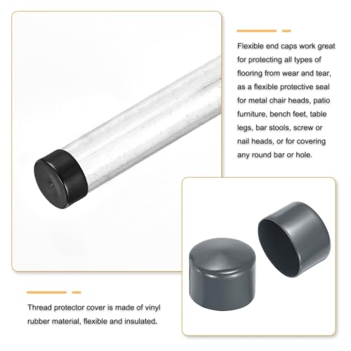 Image of uxcell 2pcs Rubber End Caps 63mm(2 1 /2 Inch) ID x 40mm(1 9 /16 Inch) H Vinyl Round Tube Bolt Cap Cover Screw Thread Protectors Dark Grey, 40mm Height