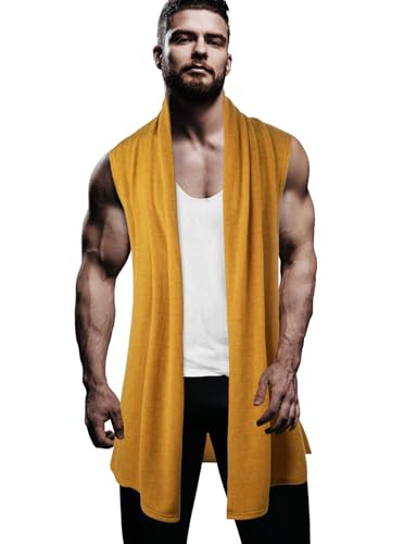 GIVON Men's Lightweight Ruffle Shawl Collar Sleeveless Vest Cardigan with Long Drape Cape