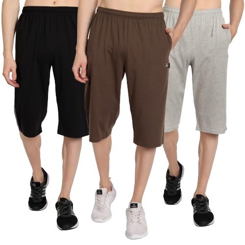 zeffit Men's Regular Fit Cotton Blend Capri |Shorts Three Quarter| Comfort Three Fourths Pack of 3-picture-29