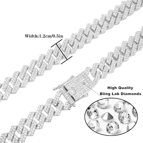 HH BLING EMPIRE 14k Gold/Silver Cuban Link Chain for Women Iced Out Diamond Chunky Cuban Link Necklace Chain Bracelet 2pcs Sets3