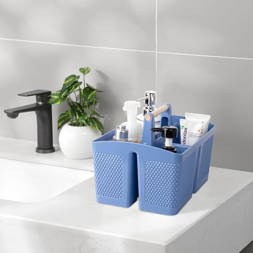 Image of Plastic Shower Caddy, Portable Shower Basket with Handle, Dark Blue
