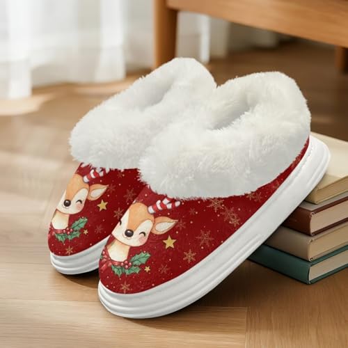 FOR U DESIGNS Christmas Fuzzy Slippers for Women Indoor Home Bedroom Shoes Lightweight House Slipper Non-slip Sole3