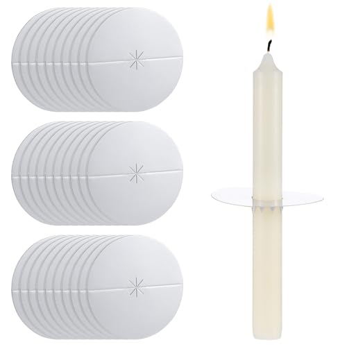 Sibba Candle Drip Protectors 30 PCS Silver Aluminum Foil Paper Candle Drip Catcher Rings Taper Candles Holders for Table Centerpiece Wedding Church Candles Vigil Memorial Devotional (3.15 Inches)