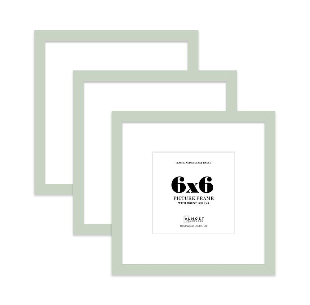 6x6 Mint Green Picture Frame with Mount for 4x4 Photos, Prints - Modern Square Wall Frame, Set of 3