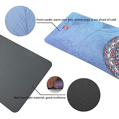 image for WWWW 4W Suede TPE Yoga Mat Eco Friendly Non Slip Yoga Mats with Carryi