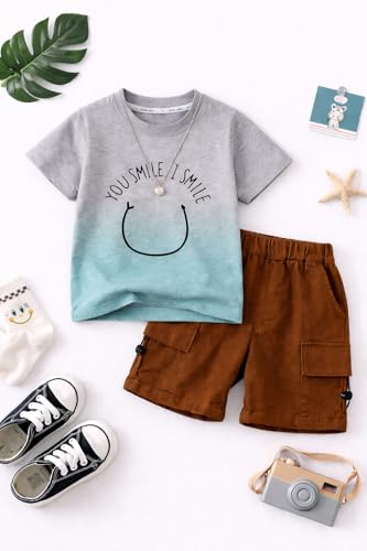 Image of Bold N Elegant Cotton Cute Cartoon Printed Half Sleeve T-Shirt And Shorts Clothing Set For Infant Toddler Baby Boy Girl