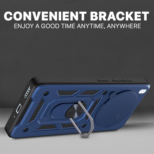 Image of Pikkme Back Cover for Vivo X300 5G | 360 Protection Case | Sliding Camera Shield Cover & Ring Holder Stand D10 Tough Armor Bumper Case (Blue)