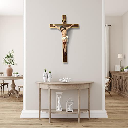 Crucifixo De Parede Madeira Com Cristo Acabamento De Luxo 48cm Cruz para sala Ótimo Acabamento Artes