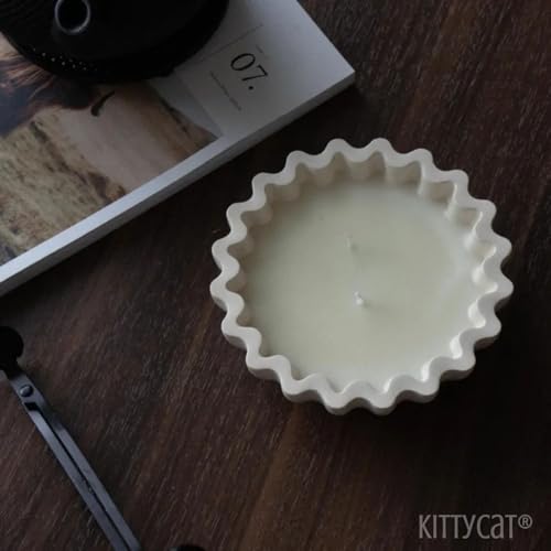 Image of Kitty Cat Aesthetic Wavy Bowl Oudh Scented Candle | Handmade Soy Wax Blend | Long Burning Luxury Home Decor Candle for Living Room, Bedroom & Gifting
