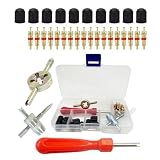 Kfwfuaee Kit d'outils de remplacement de noyau de pneu - Pas de protection contre l'érosion - Extracteur de valve de pneu - Réparation manuelle - 33 pièces - Pour véhicules et vélos