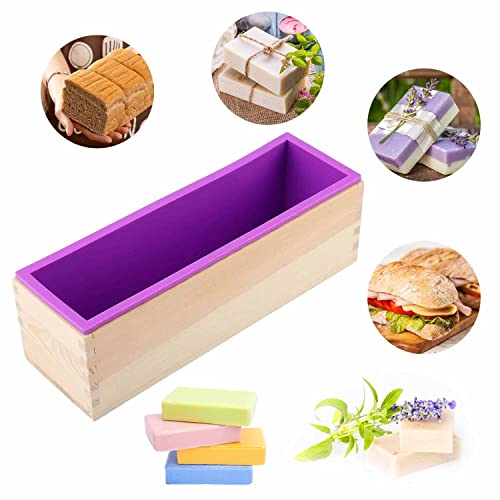 Lovesmile Soap Mold, Rectangular Silicone Mold with Wood Case, 1200ML, Purple, lila - Image 2
