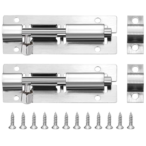 WOLMIK 2PCS Door Lock Bolt 3(75mm), Stainless Steel Door Latch Slide Bolts Lock with Screws for Bathroom, Bedroom, Shed, Garden, Toilet, Easy Fit