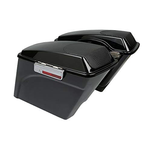 SLMOTO Alforjas para Motocicleta estiradas con altavoces 5x7 pulgadas para Harley Touring Road Glide Electra Glide Ultra Classic 1993-2013 Negro miniatura 3
