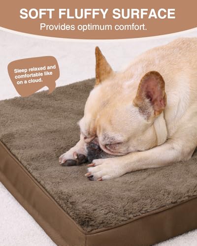 Image of KSIIA Orthopedic Dog Bed for Medium Dogs with Waterproof Lining,Brown,29x18 | Deluxe Soft Plush Dog Crate Bed, Washable Pet Mat with Removable Cover & Egg Crate Foam for Medium Dogs Sleeping & Relaxing