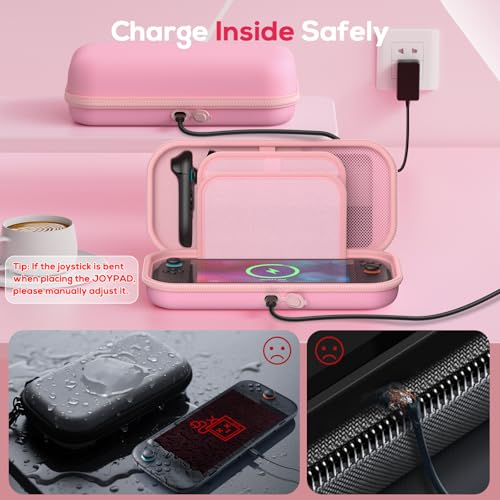 Image of Auarte [Charge inside Carrying Case for Nintendo Switch 2 2025 / Switch OLED / Switch with Adapter and for Joy Cons Storage, Travel Cases for Switch 2 Console with 22 Game Card Storage- Pink