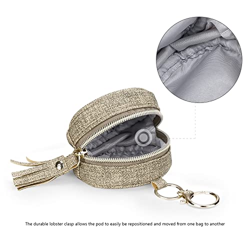 Image of Pacifier Case Bag - Leather Pacifier Holder with Clip for Diaper Bag Stroller Purse Charm, Holds 2 Pacifiers Outdoor Travel (Weave Light Brown)