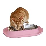 Hepper NomNom - Spill Proof Elevated Cat Bowls for Food and Water - Whisker Relief Bowl + Raised Cat Food Bowls: a Safe Dish for Messy Cats - Stainless Steel Bowl Station (Pink)