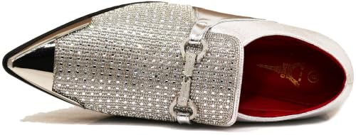 Image of Enzo Romeo Crisino Men Rhinestone Chrome Toe Suede Pointy Buckle Dress Loafer Slip On Shoes