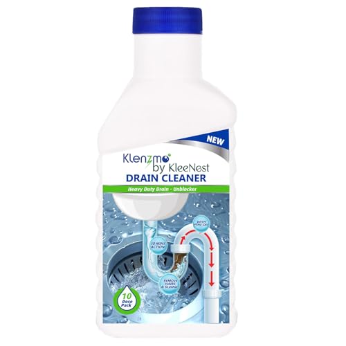 Image of Klenzmo by Kleenest Drain Cleaner Liquid - 400ml (10 Doses) | Clears Blocked Drains, Pipes, Sinks & Septic Tanks | Melts Grease & Dissolves Hair Quickly