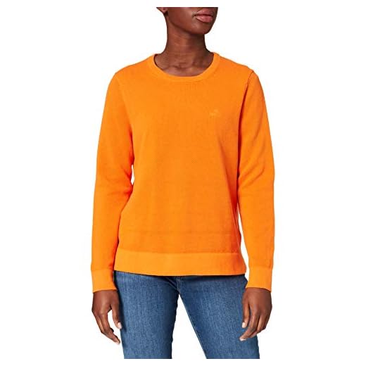 GANT Damtröja i bomull pique C-hals, Russet orange, L