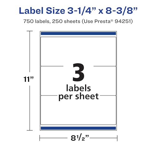 Avery Matte White Rectangle Labels, Sure Feed Technology, 3-1/4" x 8-3/8", 750 Matte White Printable Labels - Thumbnail 5