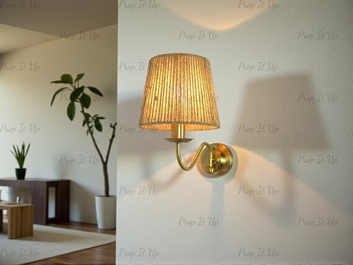 Image of Prop It Up Wall Sconce Light with Recycled Material Shade, Golden Antique Finish Wall lamp for Home, E27 Holder, Vintage Style, 35x28 cm, Bulb not Included