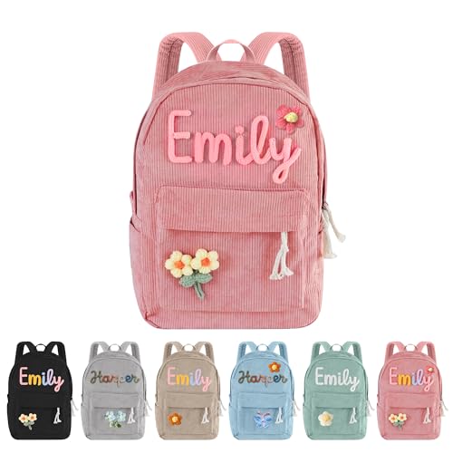 AwayHome Personalized Corduroy Backpack, Custom Cotton Rope Woven Name Backpack, Cute Daypack Casual Travel Bag for Women Men