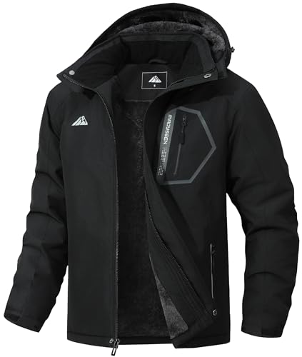 MAOYSSEN Men's Ski Jacket - Waterproof Windproof Fleece Lined, Hooded Design for Winter Multi-Pocket...