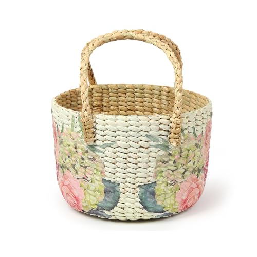 Image of Habere India-All the Cultures Fabricating India Handmade Gift Hamper Baskets | Cane Round Hamper | Fruit Baskets | Bamboo Organiser Basket | Jute Round Storage Basket - Multi (Design16 - D21xH29 cm)