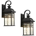 NAXTTII Outdoor Light Fixtures Black Aluminum Outside Wall Lantern with Water Ripple Glass Waterproof Wall Sconce Porch Lights for Patio Doorway 2-Pack E26 Socket