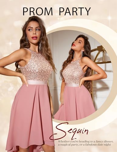 Dressystar Women's Sequin Halter Cocktail Prom Dresses Hi-Lo Sparkly Glitter Homecoming Bridesmaid Dress - Image 3