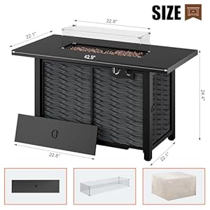 Shintenchi Propane Fire Pits 43″ Outdoor Gas Fire Pit, 50,000 BTU Rectangle Gas Fire Pit Table with Lava Rocks, 2-in-1 Fire Table with Removable Lid, CSA-Certified for Outside Patio,Parties,Backyard Shintenchi Propane Fire Pits 43 Outdoor Gas Fire Pit 50000 BTU Rectangle Gas Fire Pit Table with Lava Rocks 2 in 1 Fire Table with Removable Lid CSA Certified for Outside PatioPartiesBackyard