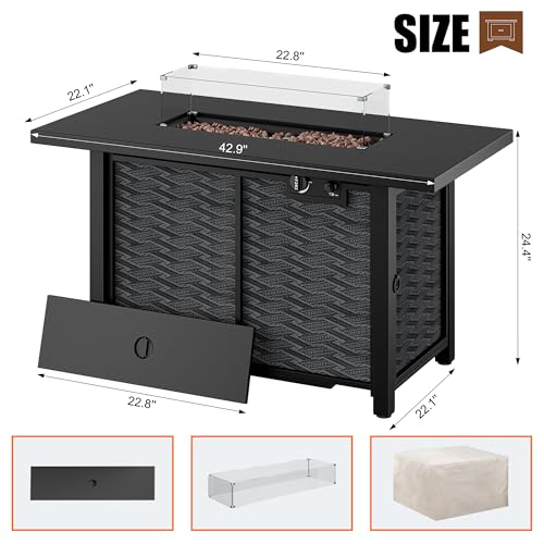 Shintenchi-Propane-Fire-Pits-43-Outdoor-Gas-Fire-Pit-50000-BTU-Rectangle-Gas-Fire-Pit-Table-with-Lava-Rocks-2-in-1-Fire-Table-with-Removable-Lid-CSA-Certified-for-Outside-PatioPartiesBackyard Shintenchi Propane Fire Pits 43 Outdoor Gas Fire Pit 50000 BTU Rectangle Gas Fire Pit Table with Lava Rocks 2 in 1 Fire Table with Removable Lid CSA Certified for Outside PatioPartiesBackyard