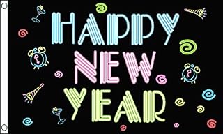 FlagSuperstore Happy New Year Neon Flag 5 x 3 FT - 100% Polyester With Eyelets