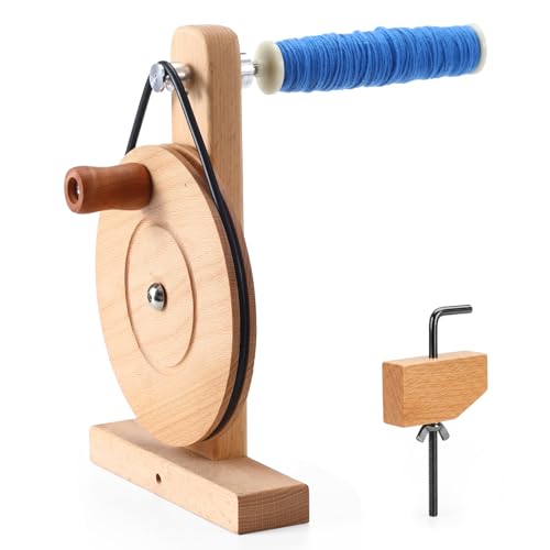 Image of Leinuosen Shuttle Bobbin Winder for Weaving Wooden Silver Beech Hardwood Hand Crank Bobbin Winder for Sewing Weaving Tools for Adults Beginners Handcraft DIY Fiber Yarn Arts Textile Projects