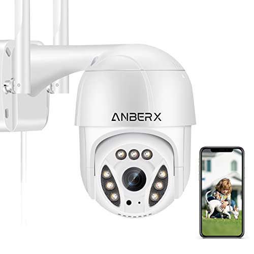 Security Camera Outdoor,ANBERX WiFi Wireless Surveillance Cameras 2K 3MP HD & Pan/Tilt/Zoom Cam with Night Vision,2-Way Audio,Motion Detection,Weatherproof 2.4Ghz Camera for Home/Office/Garden
