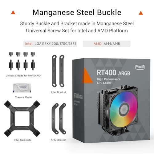 Image of PCCOOLER CPS ARGB CPU Cooler, RT400 ARGB 4 Heat Pipes, 120mm PWM Fan, 235W TDP, Quiet Cooling, Universal for Intel LGA 115X /1200 /1700 /1851 & AMD AM4 /AM5