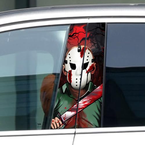 Image of Halloween Cars Body Horror Sticker, Halloween Car Center Pillar Decals,Classic Horror Movie Characters Peeking Decal Michael Scary Child Vinyl Stickers (Mask Man)