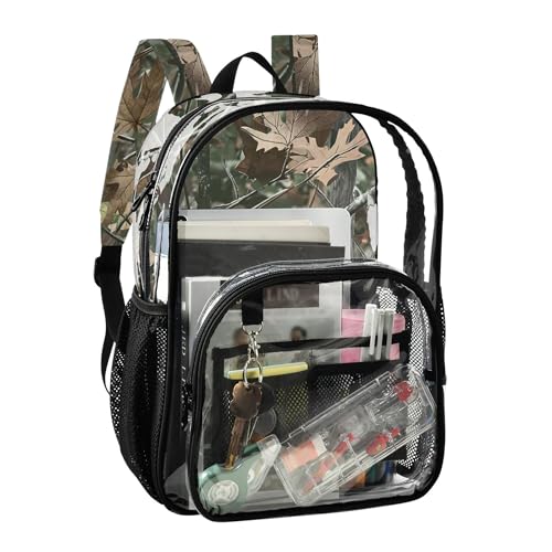 Camo Forest Trees Leaves Clear Backpack PVC Transparent Backpack Lightweight Book Bags Capacity Clear Bag for Boys Girls2