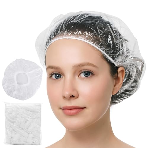50PCS Disposable Shower Caps Waterproof Hair Caps Multi-Purpose Thickened Plastic Elastic Bath Caps for Women Home Use Hair Salon Spa Travel Hotel Shower - White