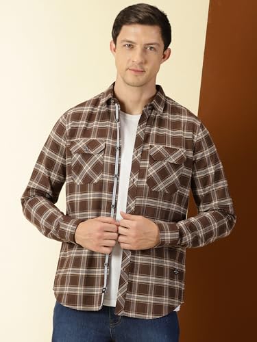 Image of Thomas Scott Men's Classic Hood Collar Tartan Checks Casual Shirt