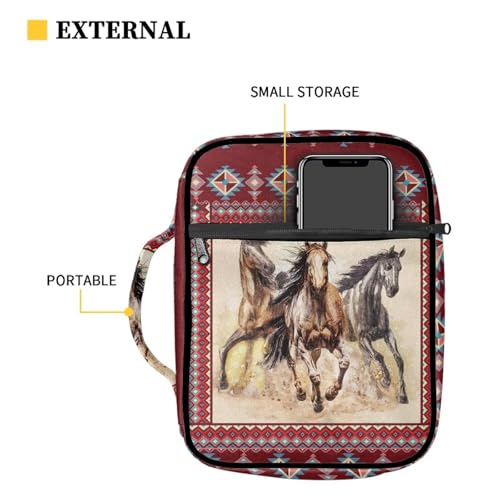 Red Western Horse Bible Cover Case Tribal Geometry Print Carrying Book Case Church Bag Bible Protective with Handle,Gift for Men, Women, Father, Mother4