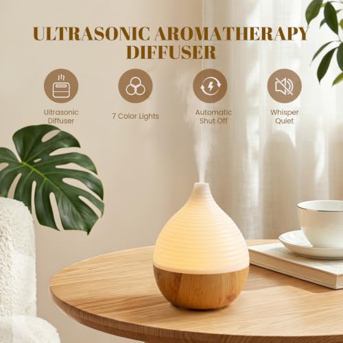 Hanolly 100ml Aroma Diffuser für Ätherische Öle, Ultraschall Aromatherapie Diffusor Luftbefeuchter, 7 Farbiges Licht, Automatische Abschaltung, Mini Größe für Schlafzimmer Büro Zuhause – Bild 2